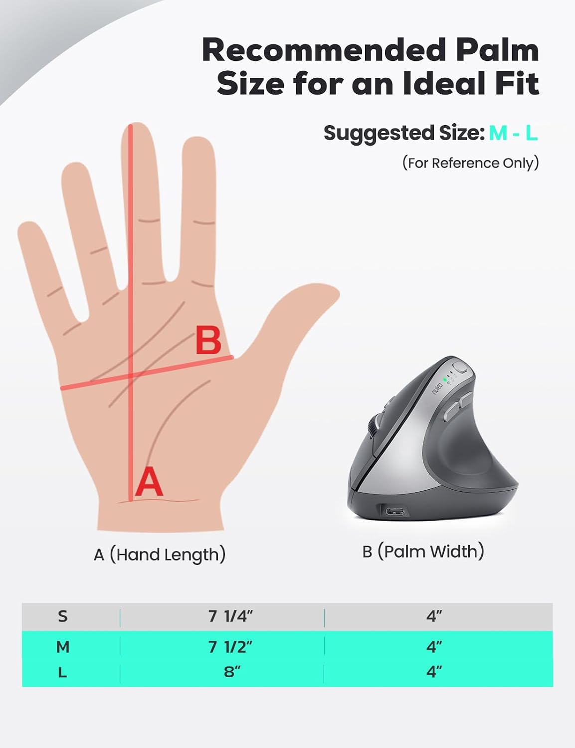 Nulea MD280 Ergonomic Vertical Wireless Mouse - Bluetooth & 2.4G Dual Mode, 4 Adjustable DPI 800/1200/1600/2400, Rechargeable, Silent Clicks, No Lag, 6 Buttons - Perfect for Laptop, Desktop Grey