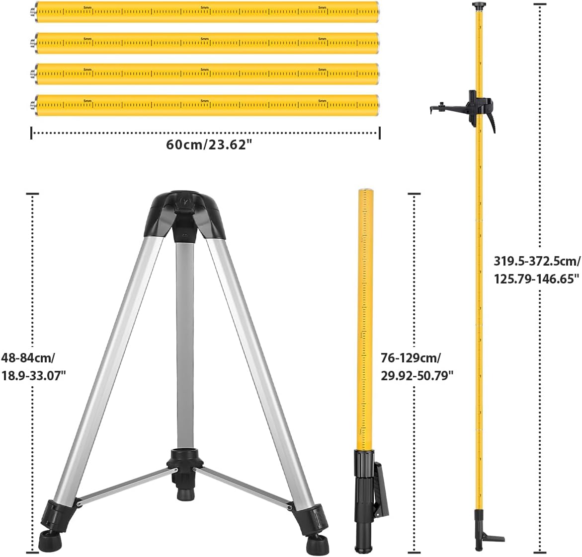 Takamine 12 Ft./3.7m Laser Level Telescoping Pole with Adjustable Tripod | 1/4-Inch by 20-Inch Laser Pole Mount,for Rotary and Line Lasers，Includes 5/8"-11 Adapter Nut