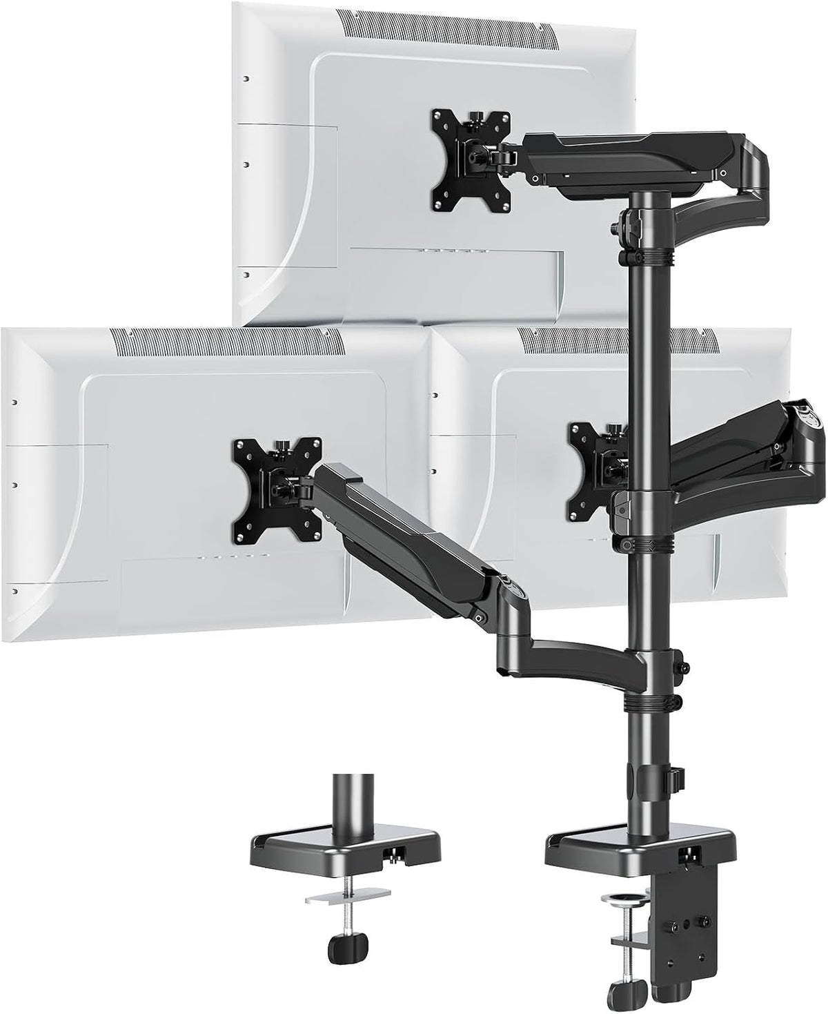 Triple Monitor Mount Fits Max 32" Computer Screen Triple Stand | Holds up to 17.6lbs Each Arm, 3 Monitor Desk Mount, Triple Arm with Tilt Swivel Rotation, VESA Mount 75/100mm