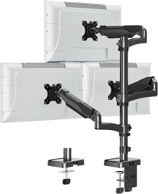 Triple Monitor Mount Fits Max 32" Computer Screen Triple Stand | Holds up to 17.6lbs Each Arm, 3 Monitor Desk Mount, Triple Arm with Tilt Swivel Rotation, VESA Mount 75/100mm