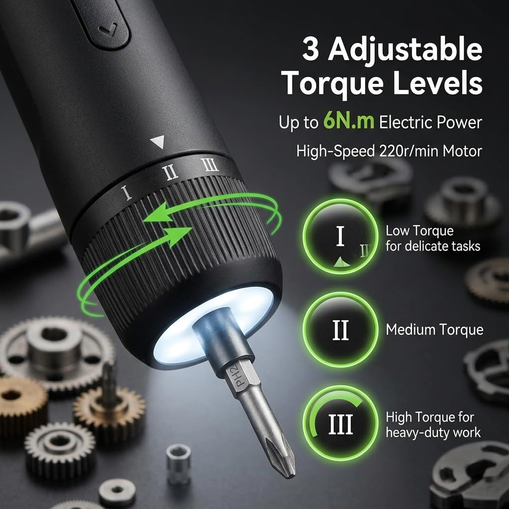 Kartop Electric Screwdriver Kit with 21 Magnetic Bits, Cordless Screwdriver 2000mAh Battery, Rechargeable Power Screwdriver with LED Light