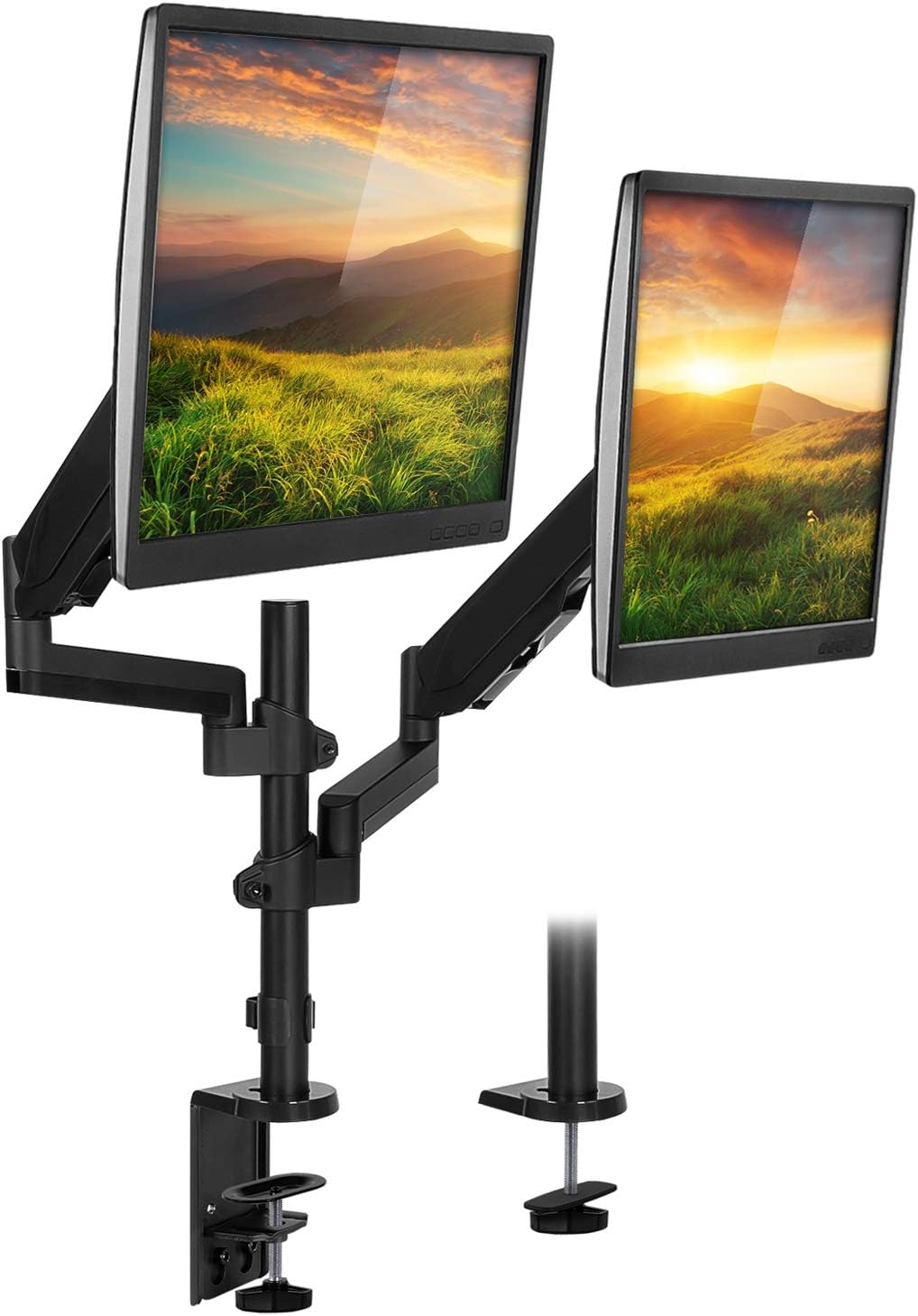 Mount-It! Dual Monitor Arm Desk Mount for 17–32" Screens, Gas Spring Adjustable Monitor Stand, Vertical Stack or Side-by-Side Setup, 17.6 lbs Each Arm, VESA 75x75 100x100, Clamp & Grommet Base MI-4762