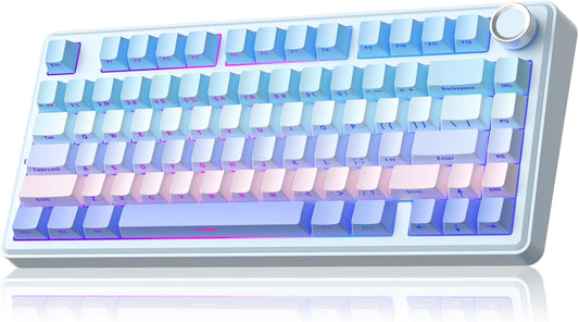 SOLAKAKA A75 Wireless Mechanical Keyboard, Hot Swappable Gaming Keyboard with RGB Backlit, Multifunction Knob, Gasket Mounted Creamy Keyboard, BT5.0/2.4GHz/USB-C, 75% Compact Layout for Win/Mac/PC