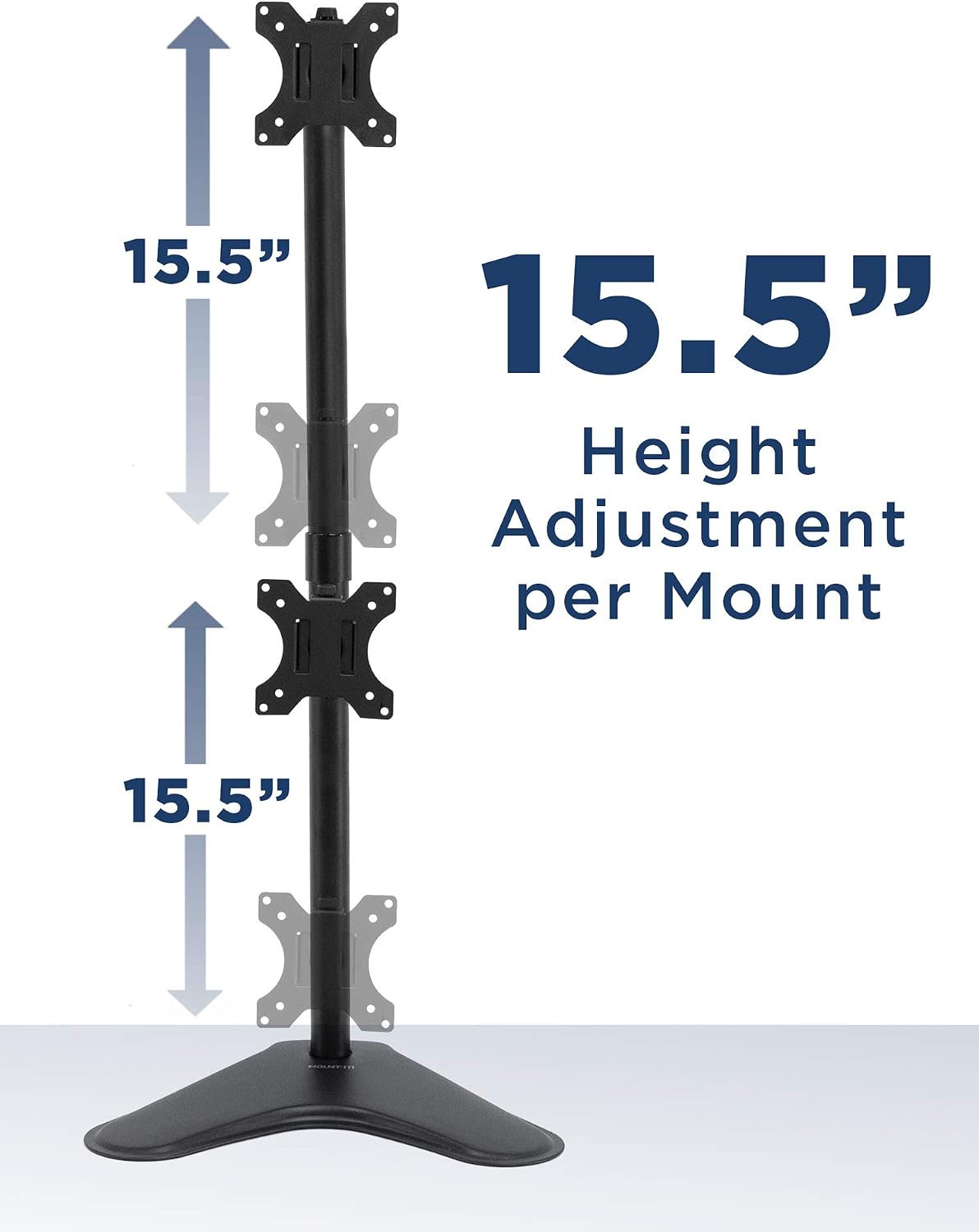 Mount-It! Vertical Dual Monitor Stand, Freestanding Stacked Monitor Mount for 2 Screens 17–32", Height Adjustable, Tilt Swivel Rotate, Portrait or Landscape, Holds 17.6 lbs per Arm, No Desk Clamp Needed