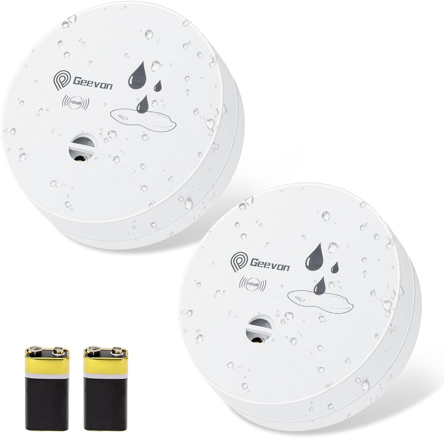 Geevon 2 Pack Water Leak Detectors,100dB Sensor Alarms for Home | Flood Leak Detectors for Basement,Bathroom,Laundry Room,Sink,Garage,Wine Cellar,RV and Window,Water Alarms with Batteries