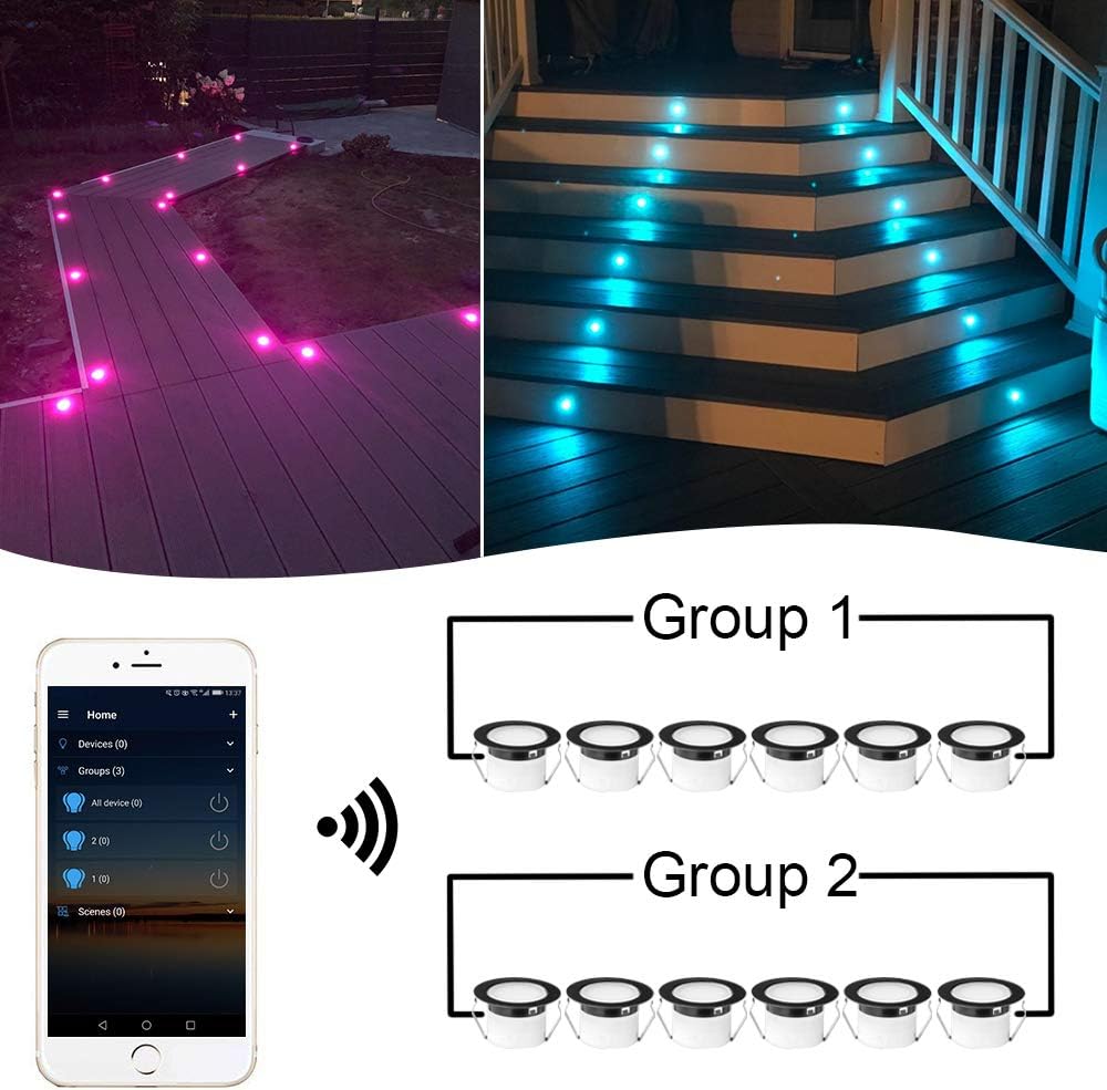 LED Deck Lights Kit, 30 Pack Φ1.22" Low Voltage WiFi Smart Recessed RGBW Deck Lighting with App/Voice Control, Waterproof IP67 In Ground Landscape Lighting for Outdoor Stairs Steps Floor Decor, Black