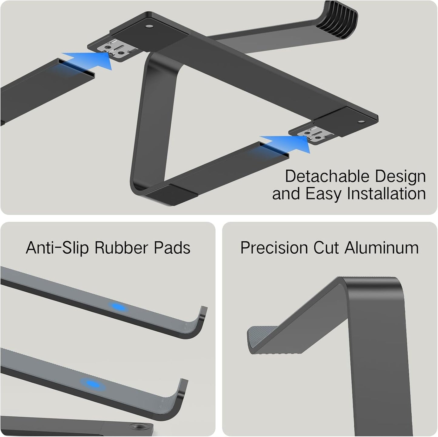 Tonmom Laptop Stand for Desk, Aluminum Laptop Riser Holder | Removable Metal Notebook Stand Ventilated Cooling Computer Riser Compatible with 10-15.6” Laptops