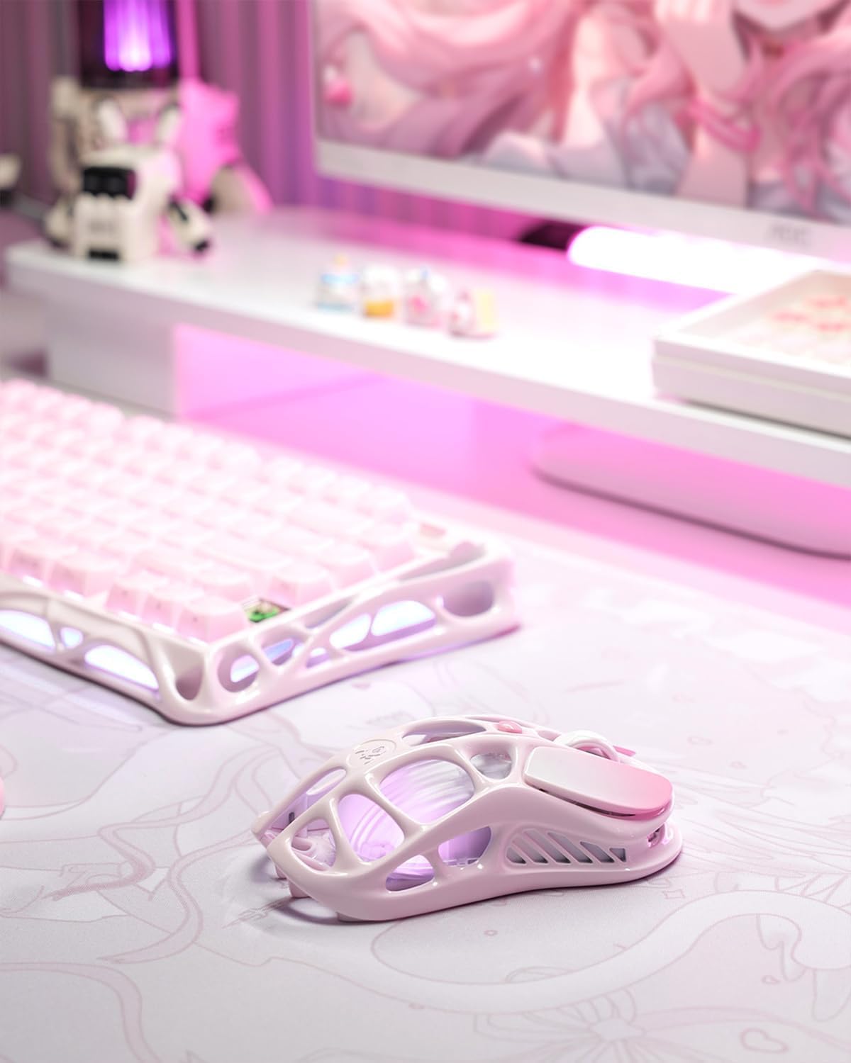 GravaStar Mercury M1 Pro Wireless Gaming Mouse, Lightweight Magnesium Alloy, 26,000 DPI, PAW3395DM Sensor, 5 Programmable Buttons, Support Wired/2.4GHz/BT, Up to 200 Hours Battery Life (Gradient Pink)