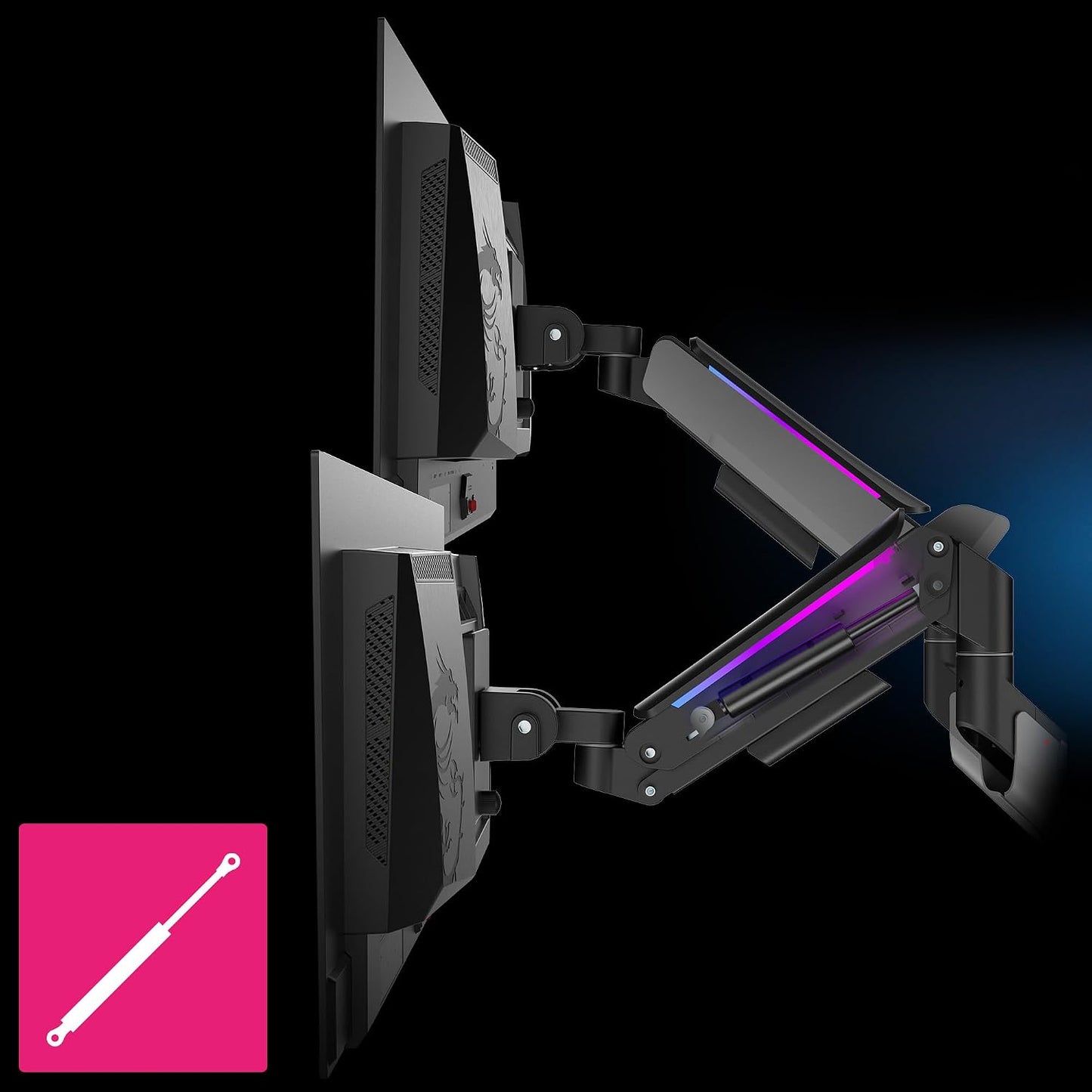 MSI MPG MT201DR V2-Premium RGB Dual Monitor Stand Arms,17-35" Support,VESA Compatible,Adjustable Heavy Duty Gas Spring Mount,44 lbs per Screen Capacity,Clamp&Grommet,Quick Release Plate-Gray
