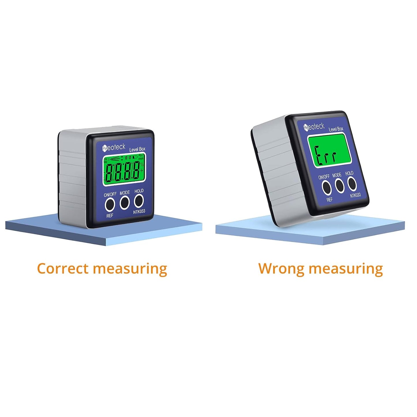 Neoteck Digital Angle Finder LCD Digital Angle Gauge Waterproof Protractor Inclinometer Bevel Box for Helicopter Bevel Angle of Miter Saw Automobile Test and Repair and ect-Blue