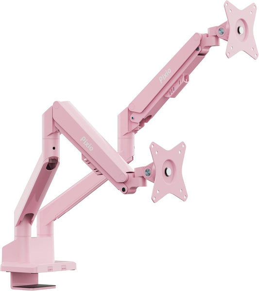 Pixio PS1D Wave Pink Dual Monitor Arm Stand Desk Mount - Fits up to 32 inches Monitors and up to 19.8lbs. VESA Compatibility and Integrated Cable Management