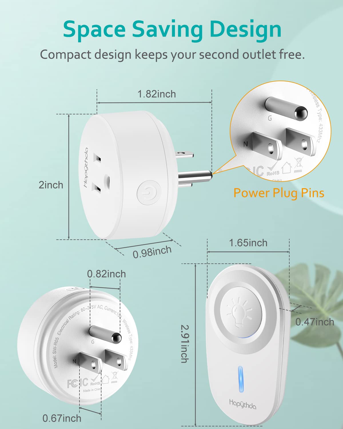 Remote Control Outlet,Remote Light Switch with 15A/1500W and 500 Feet RF Range,No Wiring Needed Smart Plug for Small Electrical Appliance with Anti-Surge 4000V