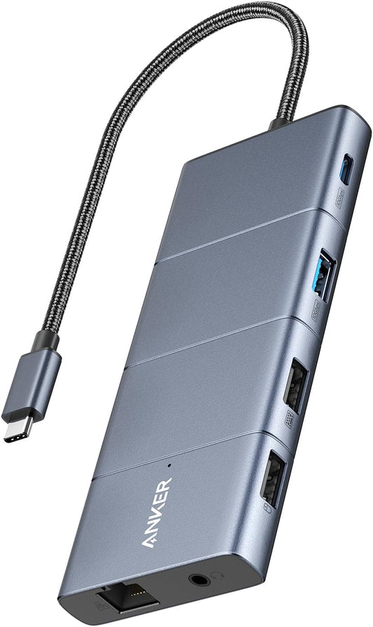 Anker USB C Hub, 11-in-1 Docking Station Dual Monitor, 10 Gbps USB-C and USB-A Data Ports, 4K HDMI and DisplayPort, 85W Power Delivery, 2 Data Ports, Ethernet, for XPS