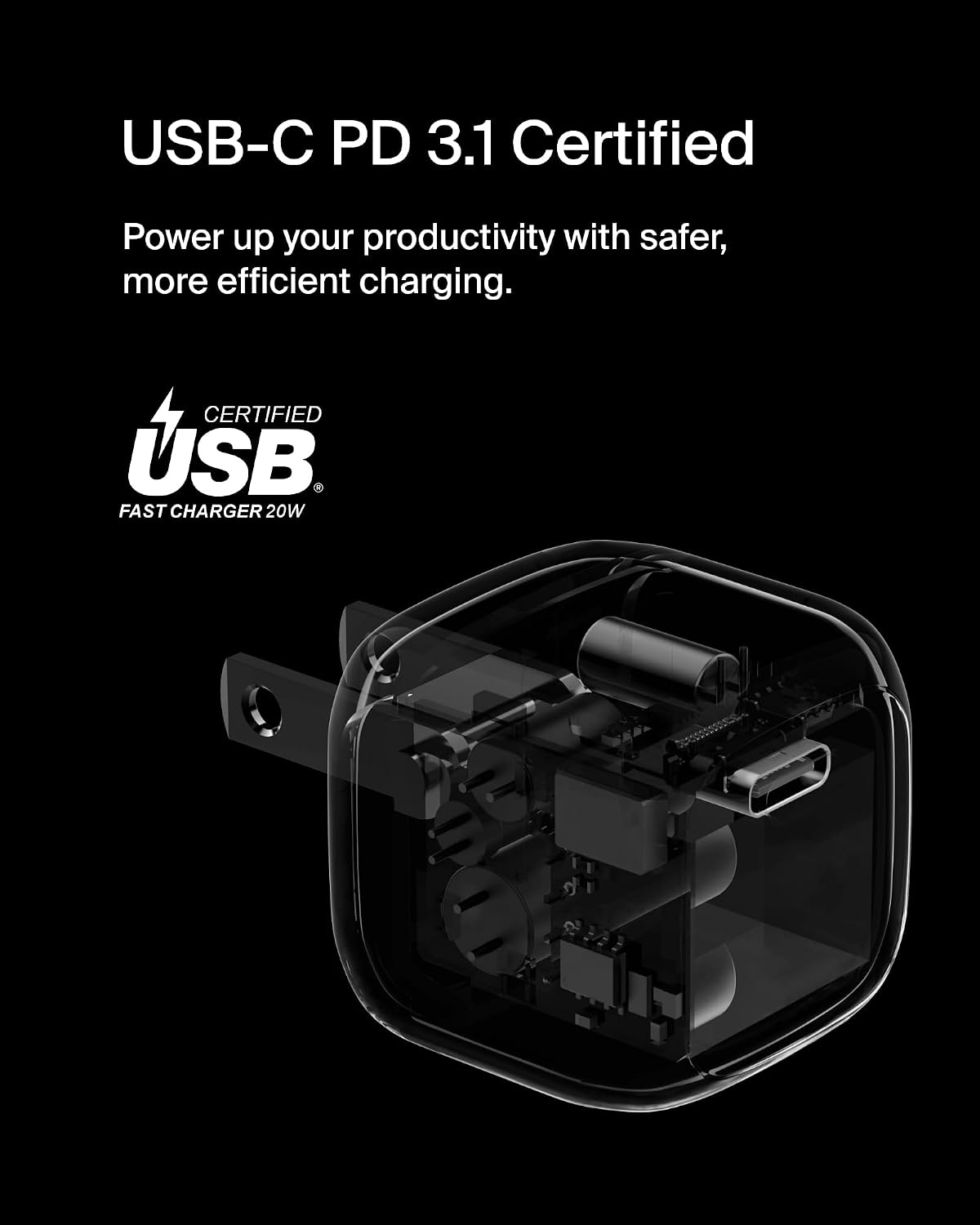 Belkin 20W Compact USB C Charger Block, Fast Charging for Travel | PD 3.1, Travel Charger, iPad, iPhone 17, Samsung Galaxy, Pixel, AirPods, Apple Watch, Nintendo Switch 2, Foldable Prongs