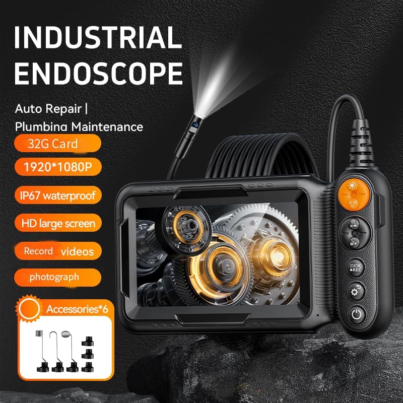 Dual-Lens Endoscope Camera with Light, Borescope with 5" IPS Screen, Photo & Record Video Inspection Cameras with 32G SD Card, IP67 Waterproof Snake Camera, Tools Cool Gadgets for Men (16.5FT)