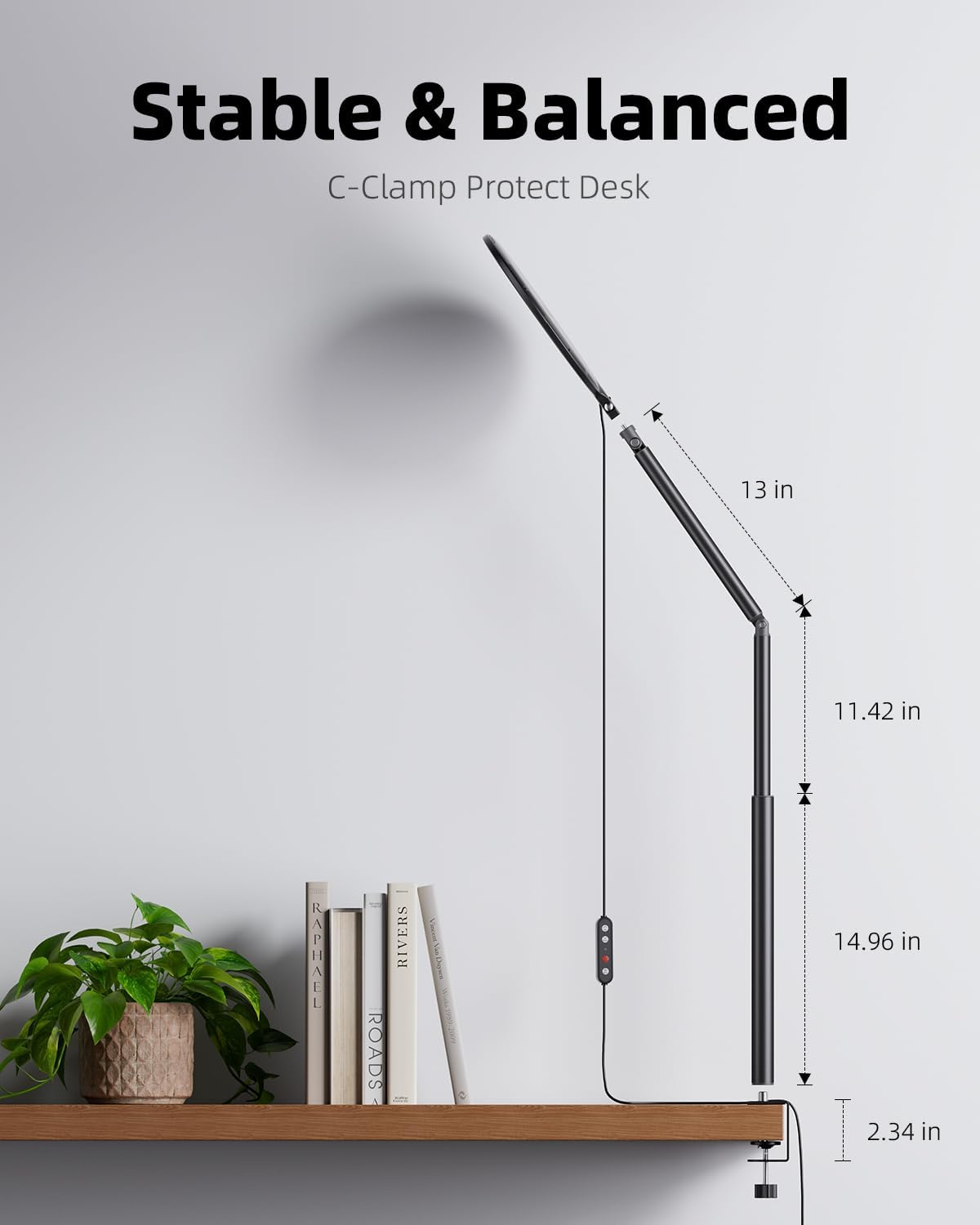 10.2" Desk Ring Light with Stand, 360° Rotate Desk Lamps for Home Office with C-Clamp, Flexible Height Desk Light, Adjust Arm Ring Light for Desk, Podcast, Gaming, Recording, Zoom Lighting