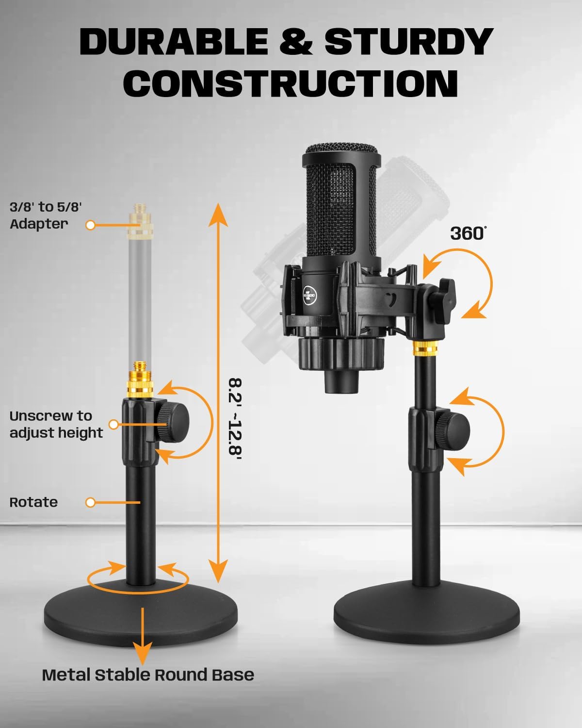 XLR Condenser Microphone with 26mm Large Diaphragm, Professional Cardioid Recording Studio Mic Kit with Metal Desktop Stand, Pop Filter for Streaming, Podcasting, Gaming, Voice-Over, Vocal, Youtube