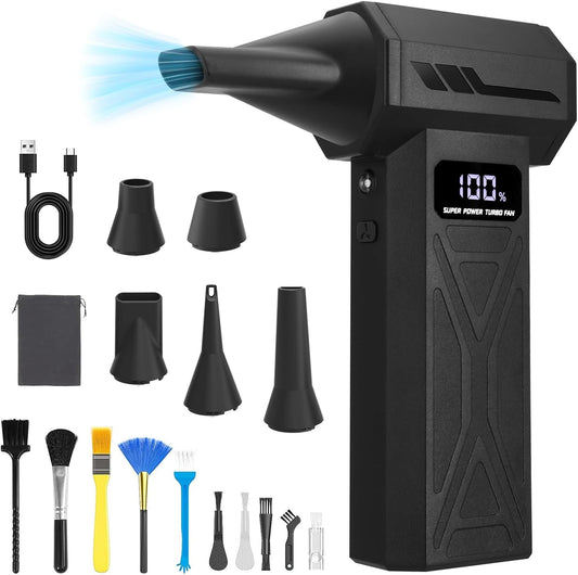 Compressed Air Duster 110000RPM, Cordless Electric Dust Blower | Rechargeable, 4-Speed Adjustable, LED Display, For PC Keyboard Car Home Cleaning, Mini, Replaces canned air, Brushless Motor