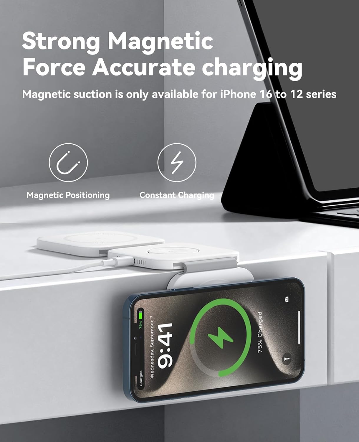 3 in 1 Charging Station for Apple, Foldable Magnetic Wireless Charger Dock | Travel Charging Pad for Multiple Devices iPhone 17 16 15 14 13 12 Pro Max Plus Apple Watch Series & AirPods 4/3/2/Pro