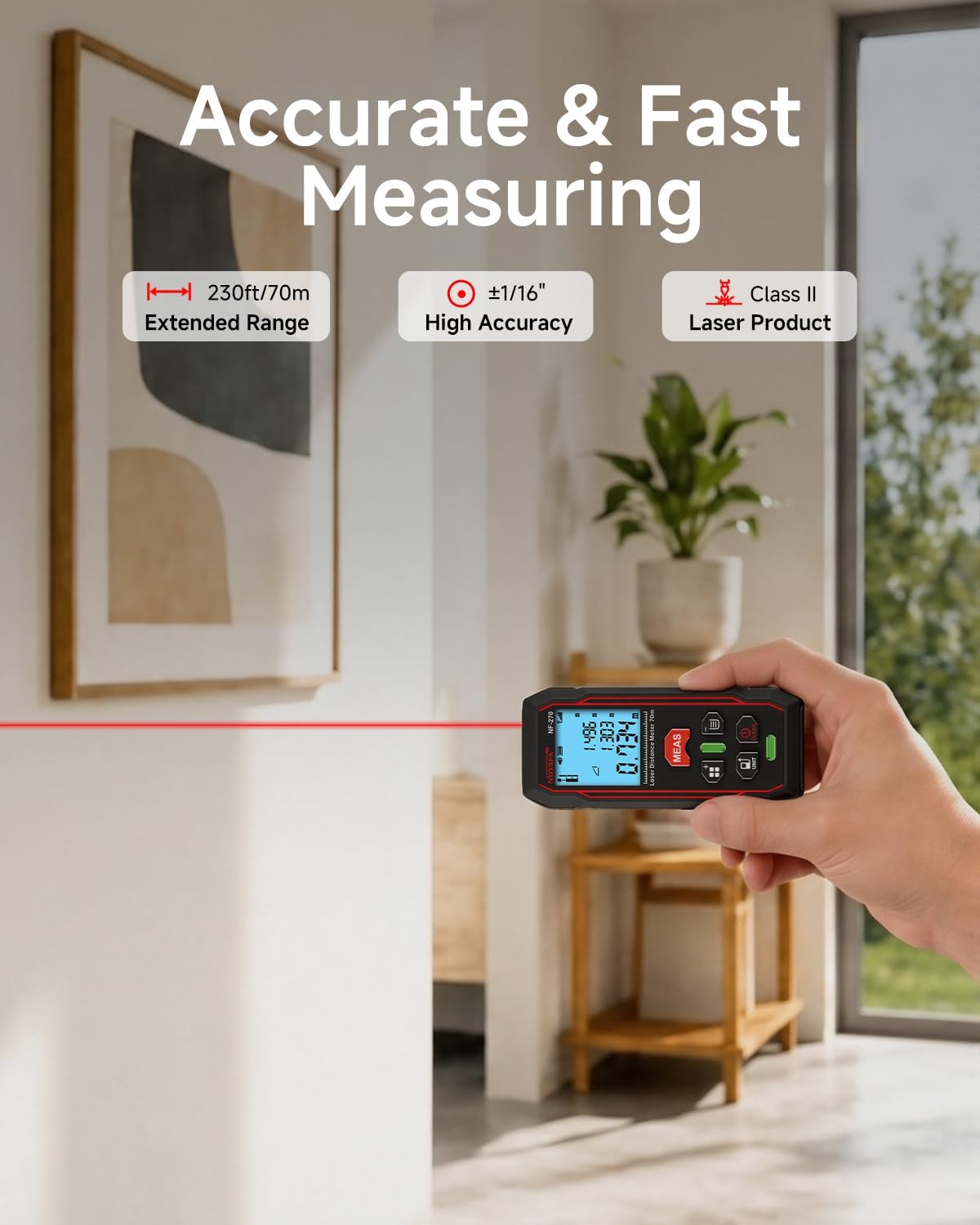 NOYAFA 230Ft Laser Measuring Tool, Digital Laser Tape Measure | Backlit LCD, ±1/16" High Accuracy, Distance/Area/Volume/Pythagorean Modes, Compact for Home & Construction