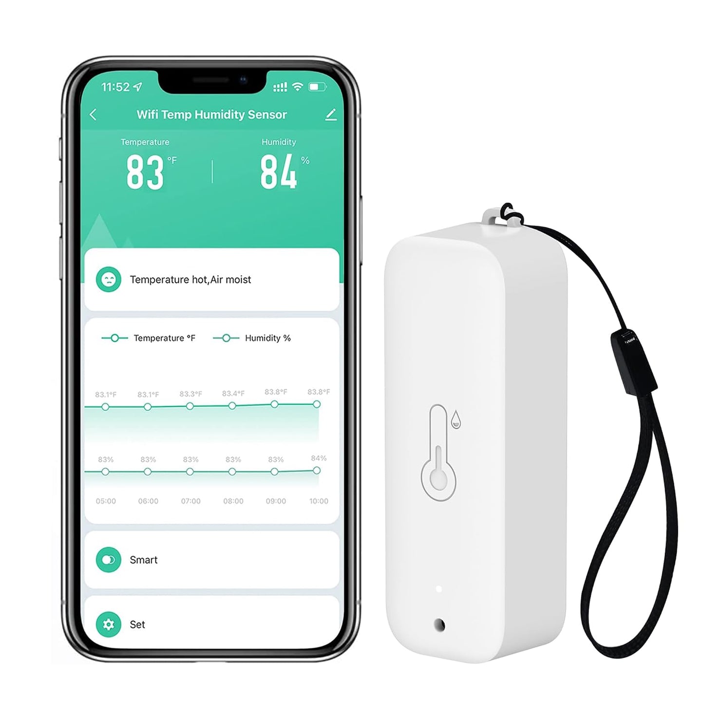 WiFi Hygrometer Thermometer Sensor: Wireless Smart Temperature Humidity Monitor with App Notification Alert, Data Storage Export, Calibration Function, Compatible with Alexa (White-4PCS)
