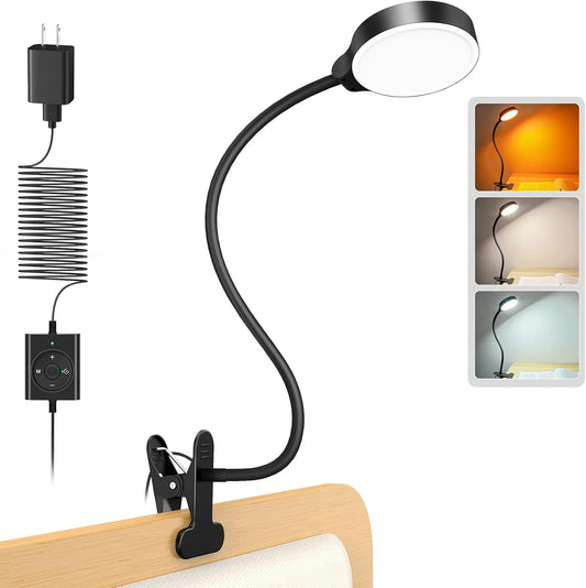 Glocusent 5W Clip on Light, 3 Colors & 5 Brightness Reading Light for Bed | Flexible Gooseneck Clip on Lamp, 30-Min Timer, Reading Lamp, Perfect Desk Lamp for Dorm,Bunk,Bed,Headboard,Table,Work,Craft