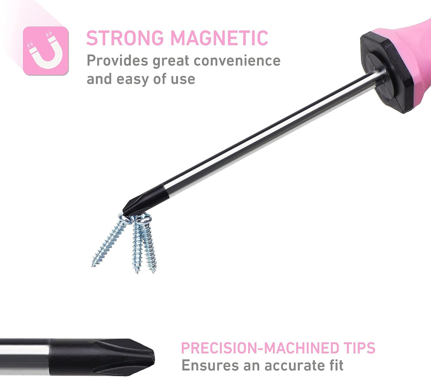 FASTPRO 12-Piece Pink Magnetic Screwdrivers Set with Storage Bag | 4 Phillips & 4 Slotted Tips, 4 Precision Screwdrivers, CR-V Steel, Ergonomic Handles, Home Repair Tool Kit for Women