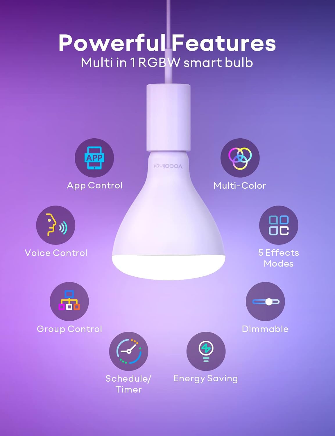 VOCOlinc Smart Light Bulbs, BR30 Flood WiFi LED Bulb, RGBW Color Changing Light Bulb Works with Alexa, Apple Homekit and Google Home, 2200K-7000K Dimmable, 800 Lumens 9.5W (60W Equivalent) E26, 2 Pack