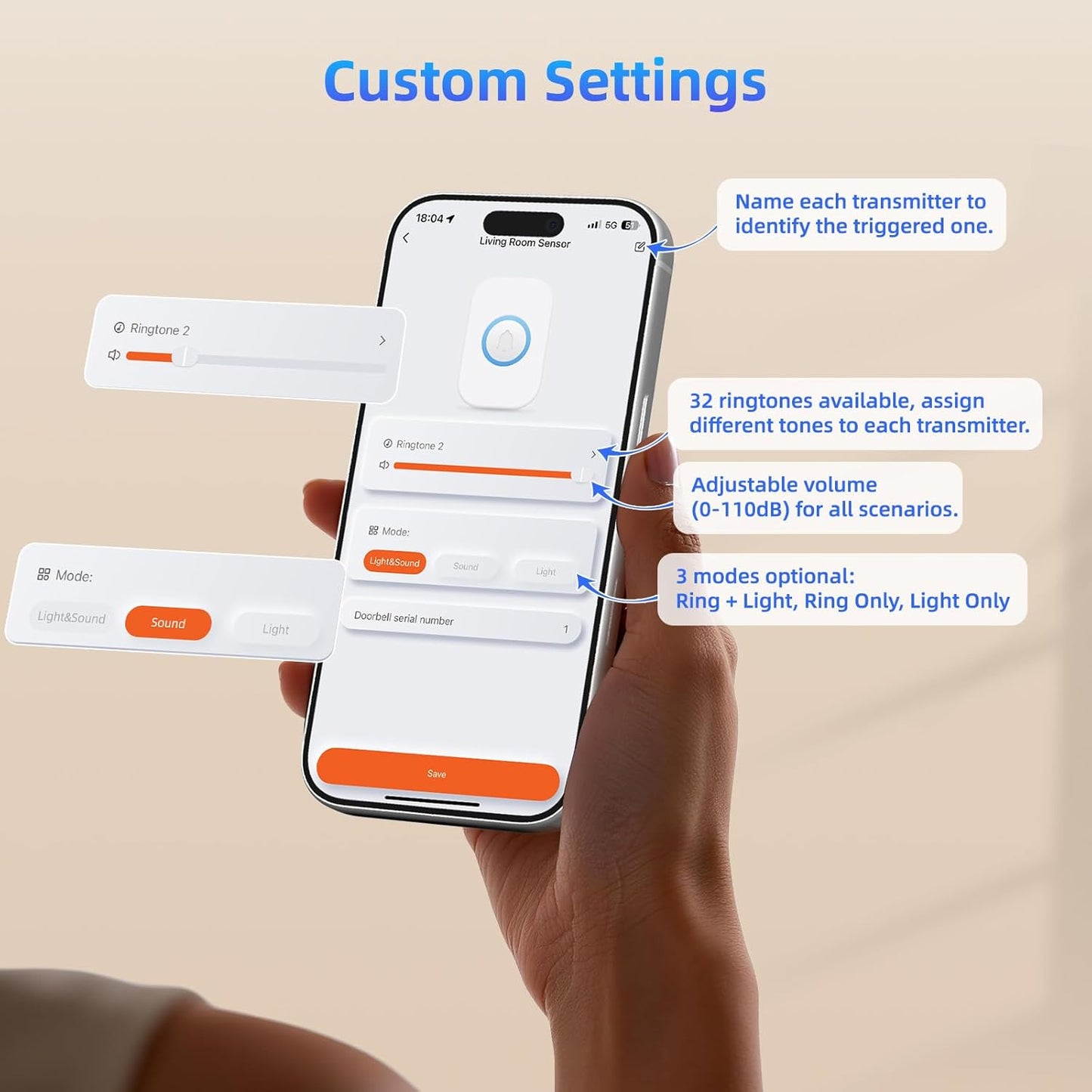 WiFi Door Sensor Chime, Smart Door Open Alert Window Sensor | For Business/Home/Kids Safety, Window Contact Alarm with Free App Notification, 500ft Range, 32 Melodies, 5 Volume Levels