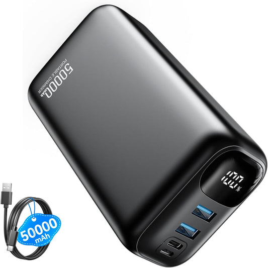 PIFFA Portable Charger Power Bank,50000mAh 22.5W Battery Pack for iPhone | Fast Charging,LED Display,USB-C Phone Charger,Travel Camping Essential Battery Bank for iPhone 17/16, Samsung etc,Dark
