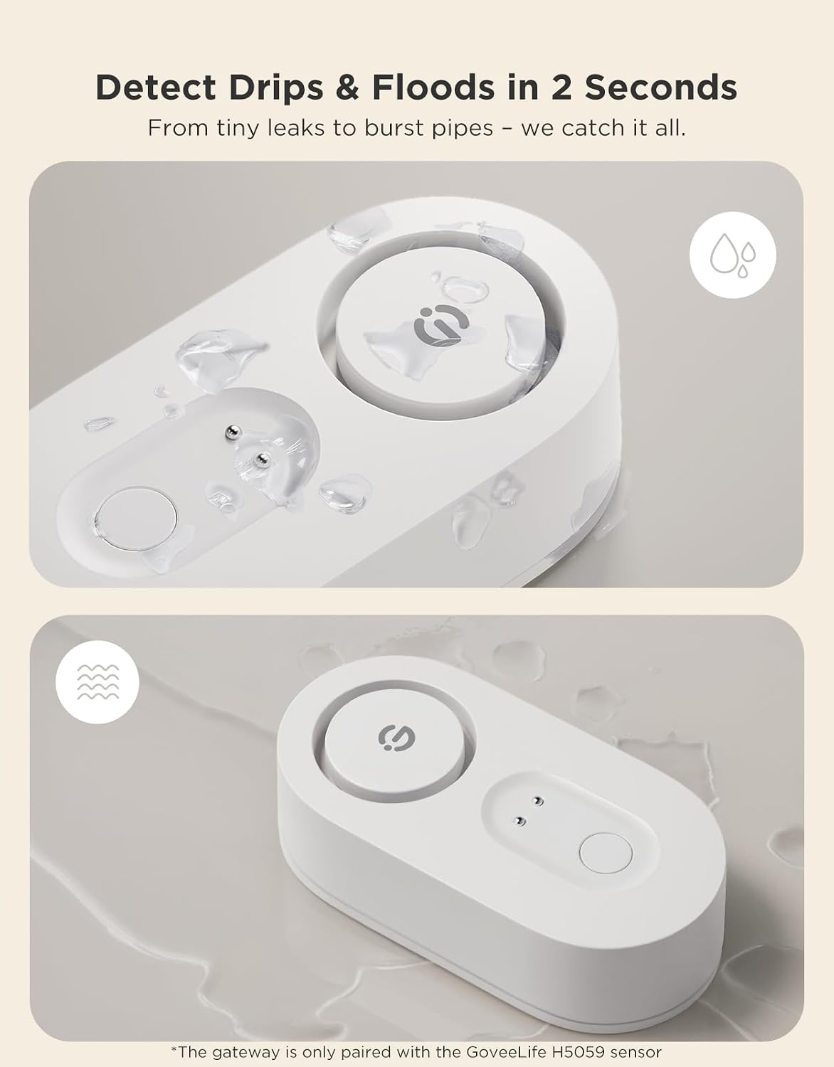 GoveeLife Upgraded Smart Water Leak Detector 1s with 1804ft Ultra-Long Range, WiFi Water Sensor with SMS/Email/APP Push and Sound Alarm,5-Year Battery Life, 4 Pack, Suit for Home, Basement, Kitchen