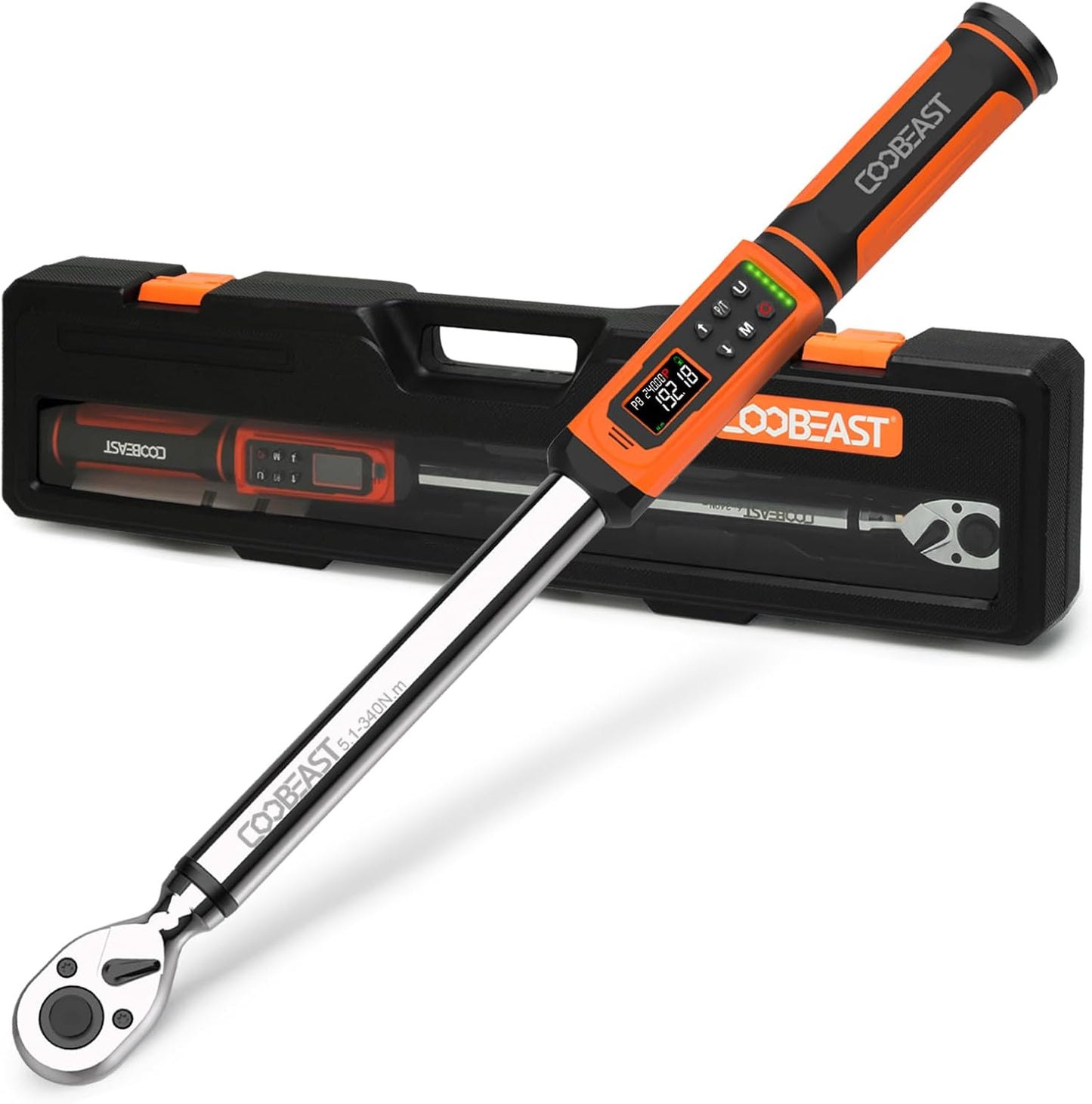 coobeast 1/2 Drive Digital Torque Wrench(3.76-250.8 Ft.lbs./5.1-340Nm) | Preset Value Torque Wrench with ±2% accuracy, Buzzer and LED Flash Five Units of Measure for Motorcycle, Auto Repair