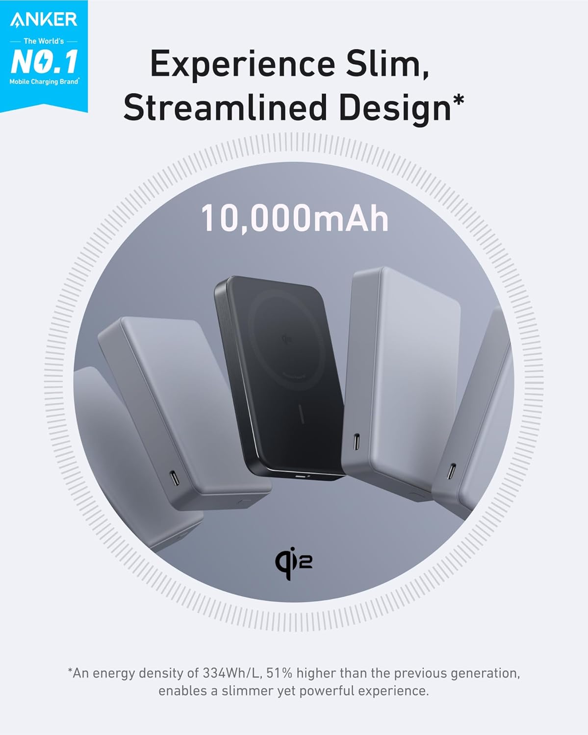Anker MagGo Power Bank, 10,000mAh Qi2-Certified 15W Portable Charger | Slim and Fast MagSafe-Compatible Battery Pack, Ergonomic Design, for iPhone 16 /15 /14 /13 Series and More