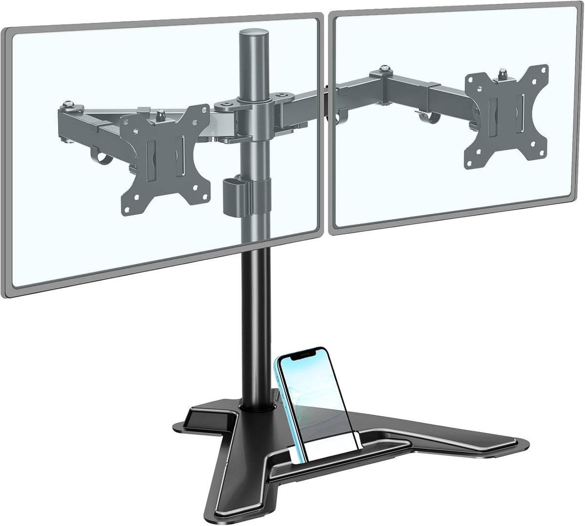 MOUNTUP Dual Monitor Stand - Freestanding & Height Adjustable Monitor Desk Mount, Steady VESA Mount Holds Max 17.6 lbs, Computer Monitor Stand for 2 Screens up to 27 inches, For Home Office