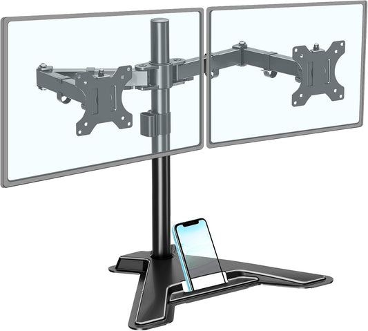 MOUNTUP Dual Monitor Stand - Freestanding & Height Adjustable Monitor Desk Mount, Steady VESA Mount Holds Max 17.6 lbs, Computer Monitor Stand for 2 Screens up to 27 inches, For Home Office