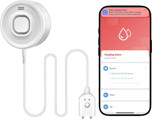 WiFi Water Leak Detector for Home & Basement – 100dB Alarm, Tuya APP Alerts, Compatible with Alexa, 2.4G WiFi (No Hub Required)