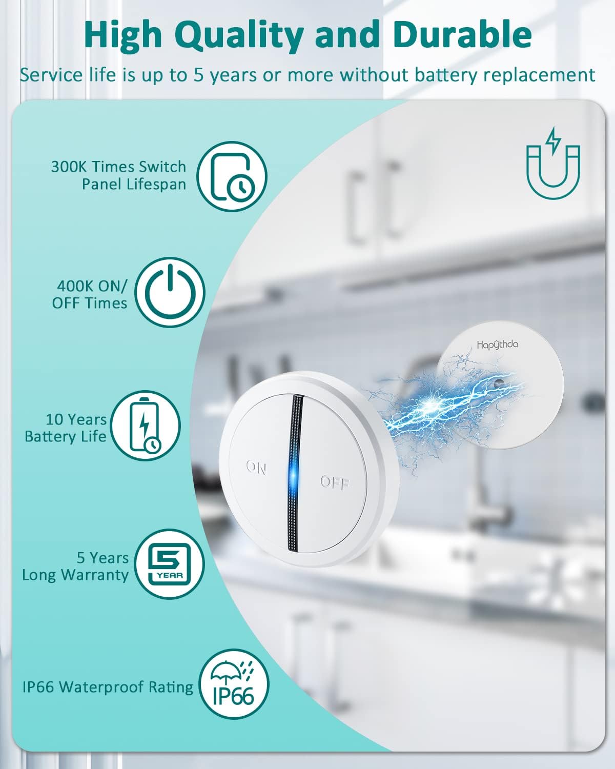 Garbage Disposal Switch, Wireless Garbage Disposal Switch, Garbage Disposal Button with 15A/1500W/4000V Anti-Surge for 500ft RF Range Magnetic Base Smart Plugs