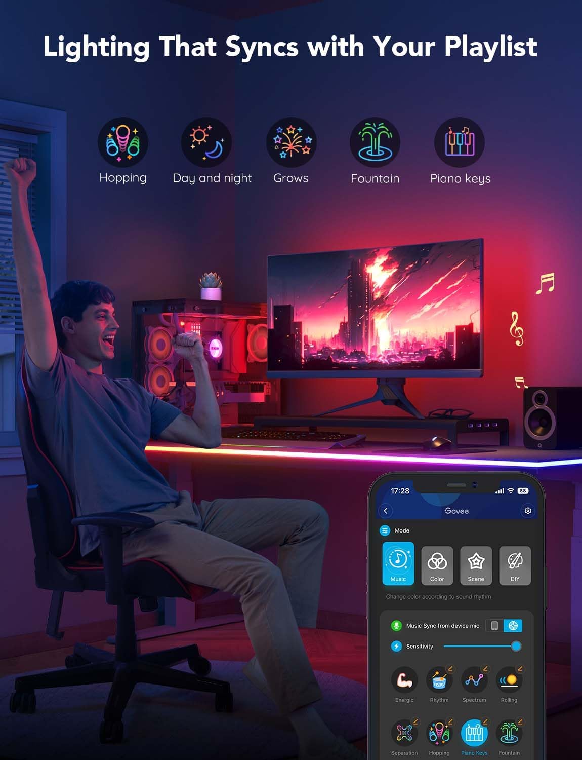 Govee RGBIC LED Neon Rope Lights, 10ft Gaming Lights for Gaming Desks