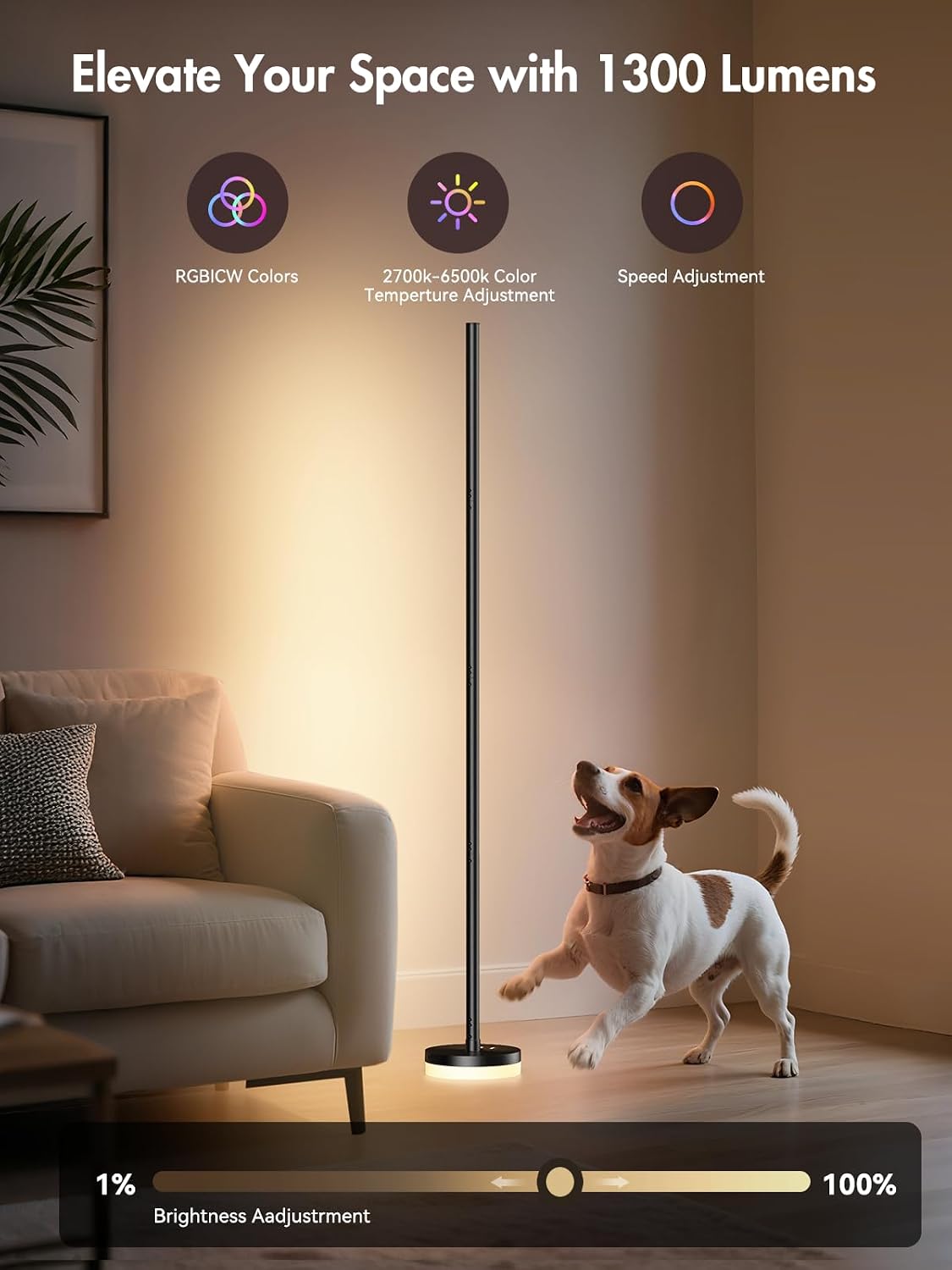 OIYN Corner Floor Lamp 2 Pack,RGBICW LED Corner Lamp with 1300lm Smart Modern Floor Lamp,App & Remote Control,Music Sync,Color Changing Standing Lamp for Bedroom Living Room and Gaming Rooms