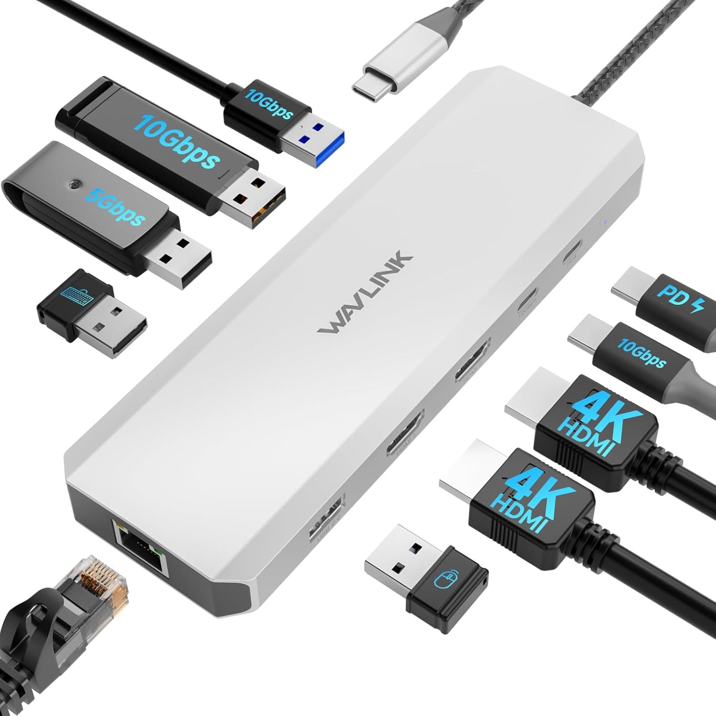 WAVLINK Laptop Docking Station, Docking Station Dual Monitor for HDMI | Single 4K@60Hz, 100W PD in,3×USB-C/A 10Gb, Gigabit Ethernet, Compatible with Dell/HP/Lenovo, Windows Only