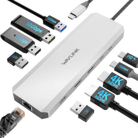 WAVLINK Laptop Docking Station, Docking Station Dual Monitor for HDMI | Single 4K@60Hz, 100W PD in,3×USB-C/A 10Gb, Gigabit Ethernet, Compatible with Dell/HP/Lenovo, Windows Only