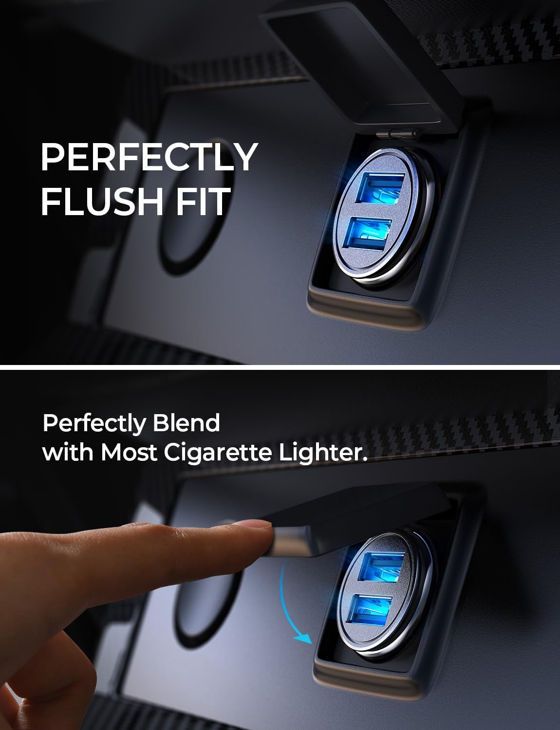 AINOPE 4.8A Car Charger Adapter, Cigarette Lighter USB Car Charger | 【Smallest Metal】Dual Port 12V USB Outlet Flush Fit for iPhone 17 Pro Max/16/15 iPad Air Samsung Galaxy S26 S25 Ultra, Black