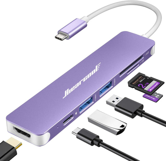 Hiearcool USB C Hub, 7-in-1 USB C Dongle for MacBook, HDMI, PD, Purple