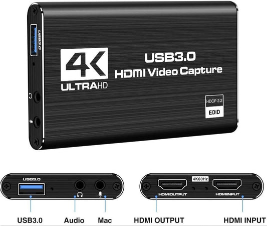 4K HDMI to USB3.0 Capture Card,1080P 60FPS, Audio Video Capture Card for Game Capture Card Nintendo Switch Streaming Work with PS4/PS5/PC/OBS/Camera/Xbox (Black)