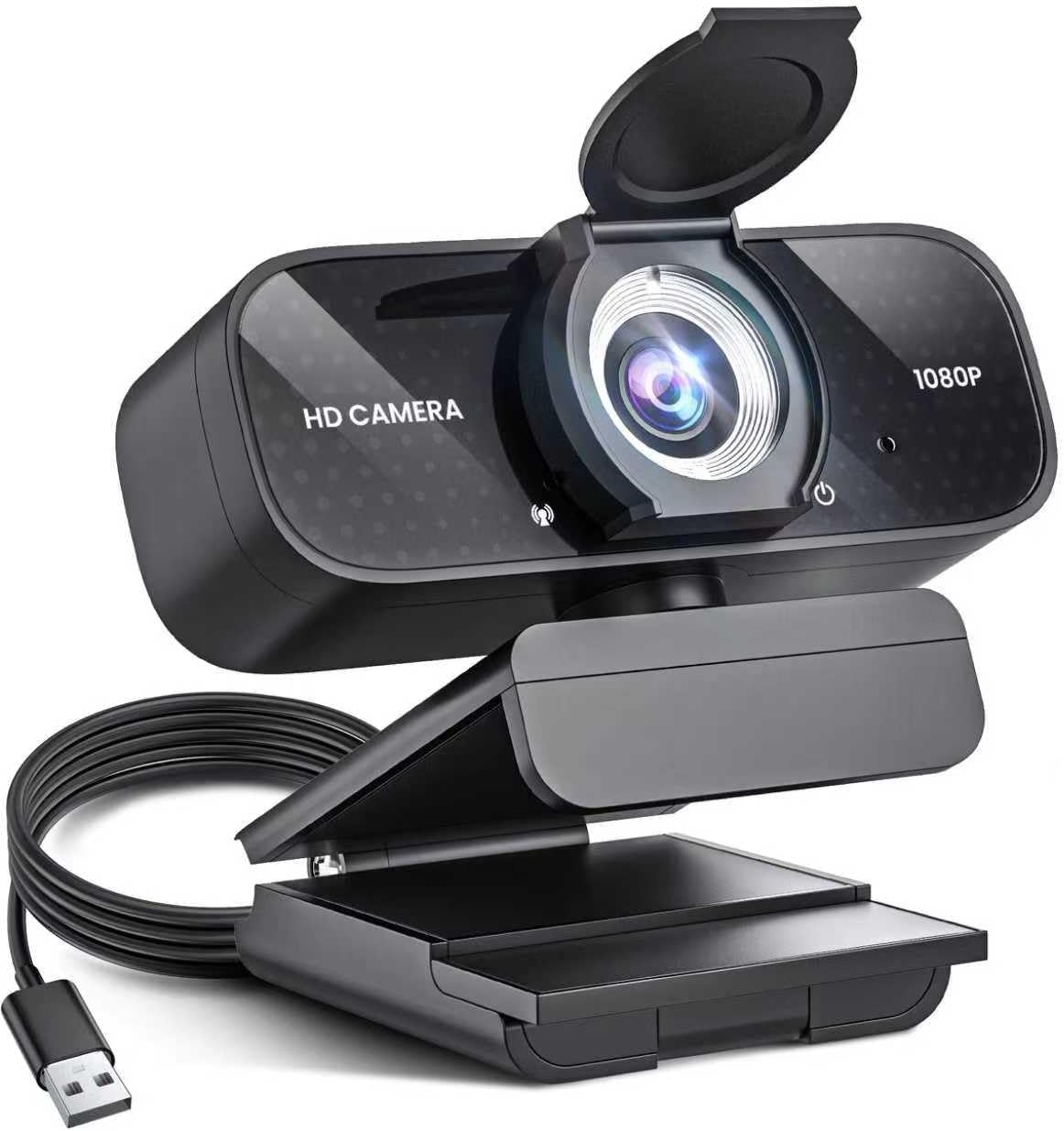 1080P HD Webcam with Noise-Canceling Mic, Auto Light Correction, Privacy Cover and Wide Angle Lens, Plug & Play USB Camera for Laptop/Desktop/PC/Mac, Compatible with Zoom/Skype/Teams/Streaming Black