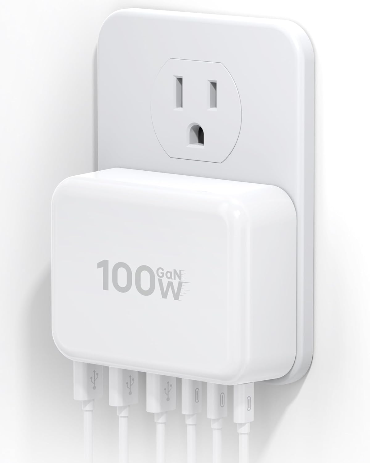 100W USB Fast Charger Block, Flat 6-Port Fast GaN USB Charging Station Hub | Multiple USB C Wall Charger Plug, Compact Charging Block for iPhone 17/16/15/14/13/12/11/Pro Max/XS/XR,iPad,Samsung,LG,HTC
