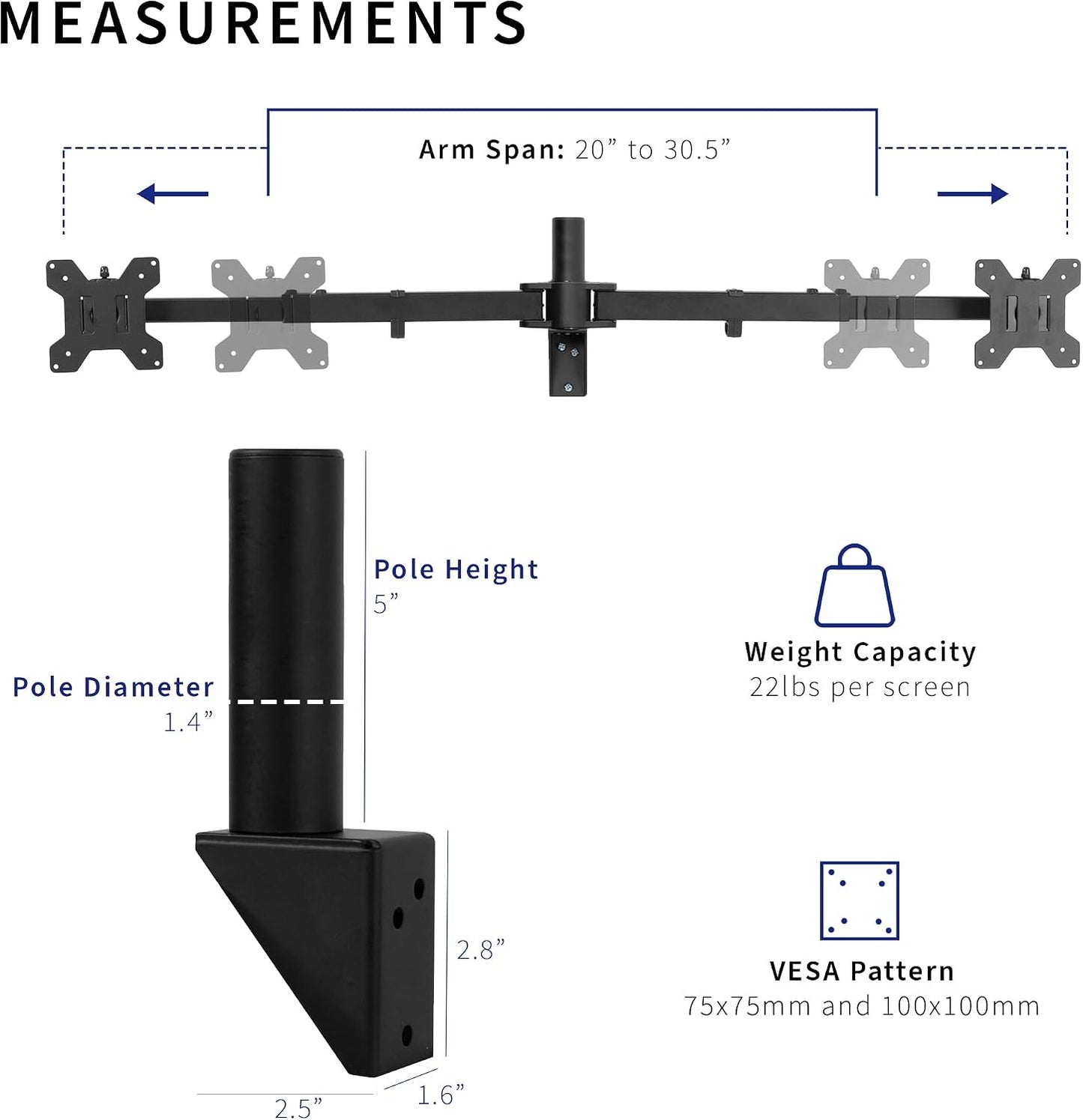 VIVO Premium Dual 21 to 32 inch LCD LED Monitor Wall Mount, Heavy Duty Telescoping Arms, Flush Wall Setup, Fits 2 Screens, Black, MOUNT-TS32B