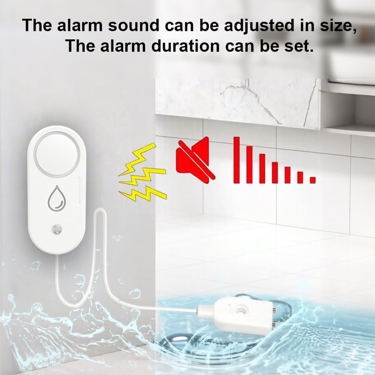 Haozee Zigbee Water Detector with 110 dB Siren Alarm, Wireless Water Sensor | Flood Warning Alarm for Kitchen and Bathroom – Supports Home Assistant & Zigbee2mqtt