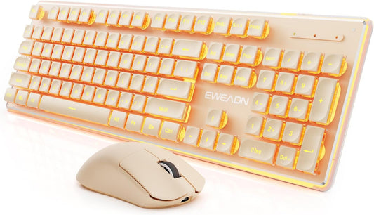 Wireless Keyboard and Mouse Combo with Warm Backlit Pudding Keycaps