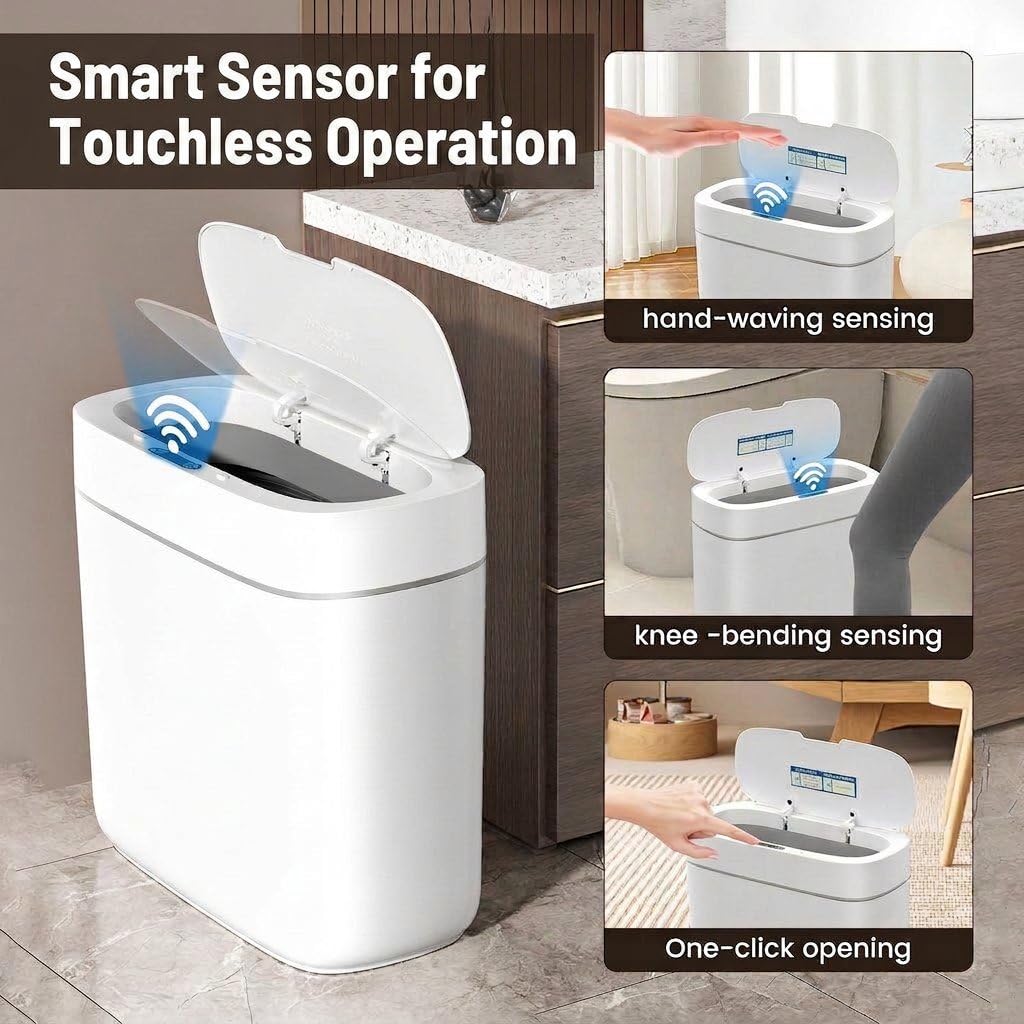 MOPALL 3.2 Gallon Motion Sensor Trash Can with Lid for Bathroom